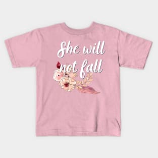 She Will Not Fall Bible Verse Floral Christian Woman's Scripture Ladies Bible Quote Kids T-Shirt